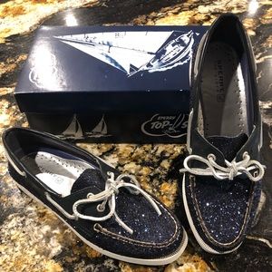 NWT Sperry A/O Navy Glitter shoes sz 8